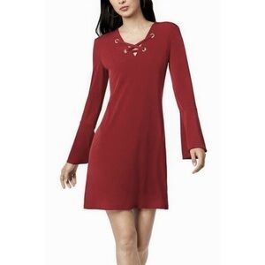 Michael Kors Red Grommet Bell Long Sleeve Dress